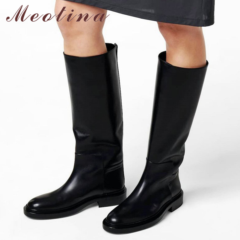 Women'S Fashion Knee High Boots - Meotina النساء جلد طبيعي حذاء برقبة