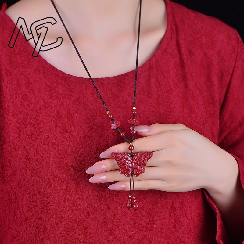 موضة الأحمر الزنجفر اليشم عقد  - مراجعة Women'S Fashion Jewellery وسعره